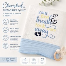 Embroidered Quilt Blue Trim Baby Quilt, Baby Blanket Baby Boy Quilt Shower Gift