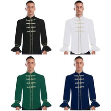 Men Gothic Victorian Costume Gold Trim Lace Shirt Masquerade Cosplay Outfits