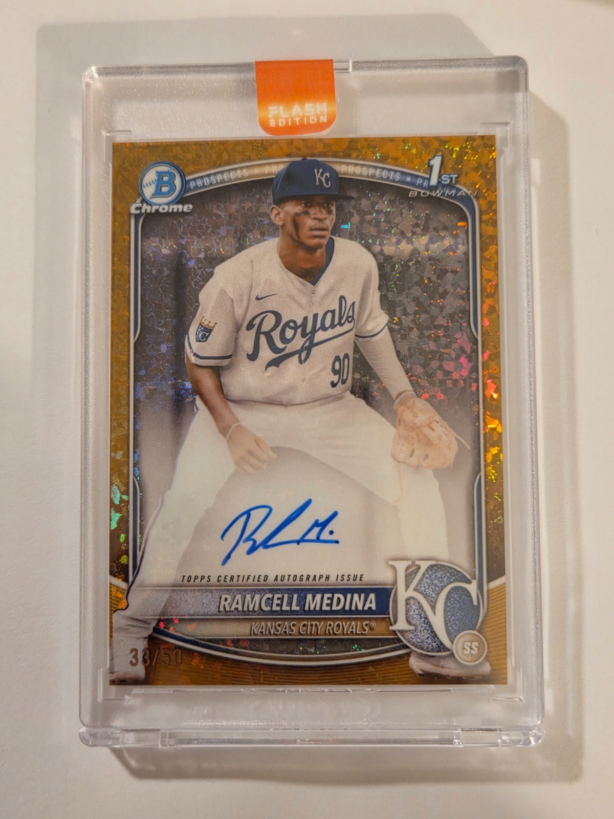 Ramcell Medina 2025 Bowman Chrome 1st - Prospect Auto Gold Mini Diamond  #'d/50