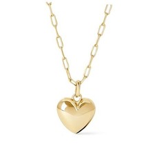 Lev Puffy Heart Necklace for Women - Paperclip Chain w/ Paperclip Chain - Gold
