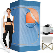 Home Portable Sauna with 1200W Steamer, Timer  Dual Zippers, Light Blue