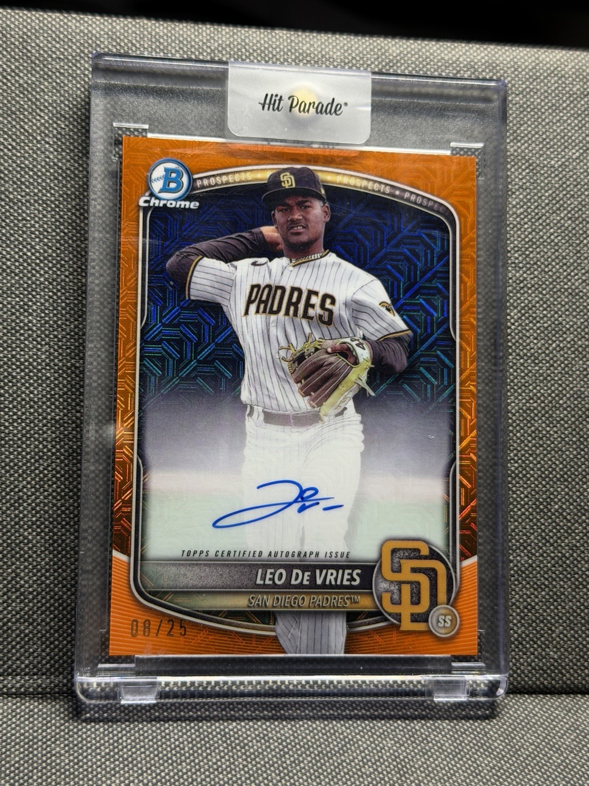 2025 Bowman Chrome Leo De Vries Auto /25 Orange Mojo 💎 📈