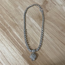 EISENBERG VTG Sparkly Clear Rhinestones Emerald Cu Wedding Necklace RARE READ