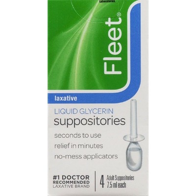Fleet Laxative Liquid Glycerin Suppositories 4 Adult Suppositories 4.5 Ounces