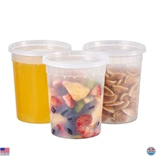 32oz Plastic Deli Containers, 24 Sets - Leakproof, Stackable, BPA Free, Premium