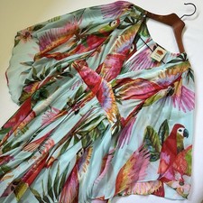 Farm Rio Maxi Dress Macaw Parrot Jungle Blue Tropical Cover Up Women's Sz Small