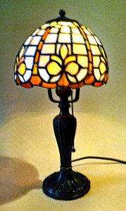 Antique Boudoir Accent Lamp Base + New Stain Glass Leaded Shade