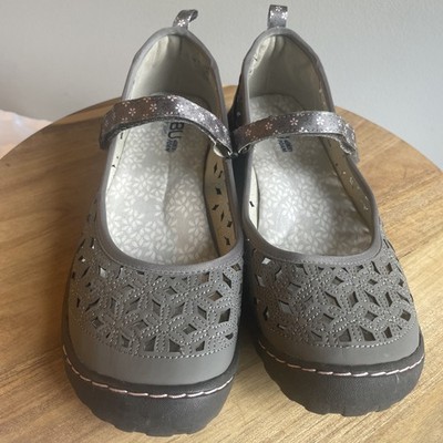 JBU by Jambu Wildflower Mary Jane Gray Flats Women Memory Foam Vegan Size 9