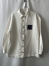 Vintage WEK Woman Button Up LS Shirt White Made in USA Sz- M 2563