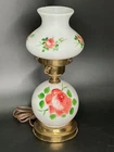 Vintage White Milk Glass Roses Floral Hurricane 3 Way Light Lamp 13"