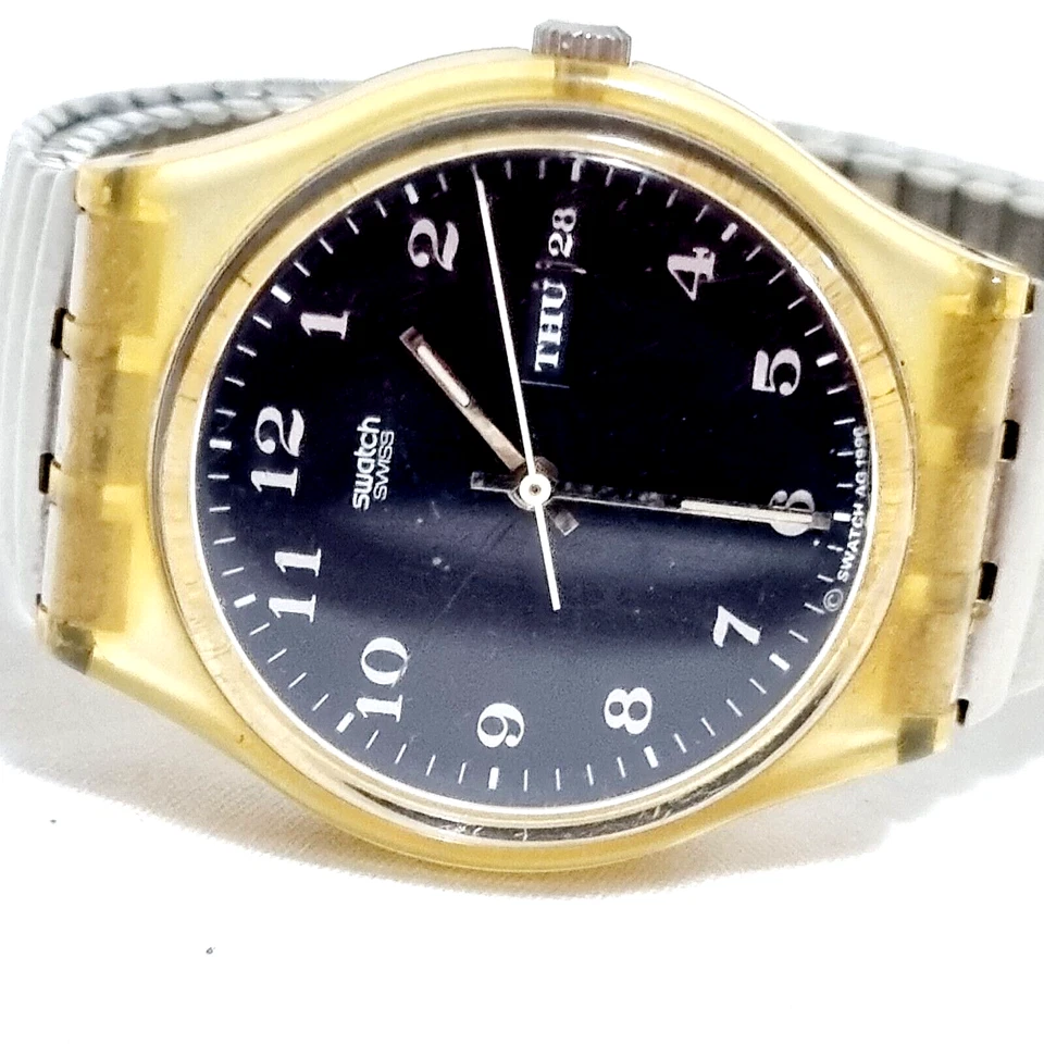 Swatch Womens Watch Wristwatch 1996 Vintage Analogue Stretch Band Needs Battery - Image 2 of 4