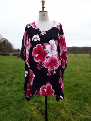 Relaxed Fit Pink Schwarz Mix Strand Cover Up Over Top CONERY Plus Größe 22-24 Neu mit Etikett