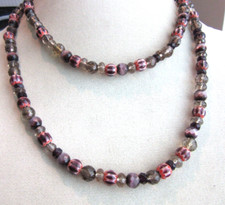 Faceted and art glass beaded long strand necklace - 38" long