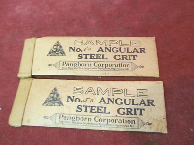 2 RARE ANTIQUE PANGBORN CORP ANGULAR STEEL GRIT SAMPLE SAMSON STEEL SHOT