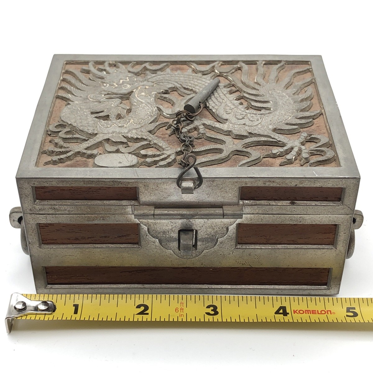 Antique Chinese Kut Hing Swatow Fook Weng Dragon Pewter Jewelry