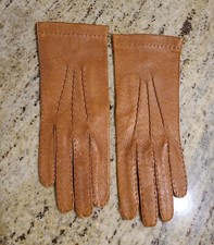 Vintage Size S 6.5 Pigskin Leather Brown 9.5" Gloves Hungary Stitching Detail