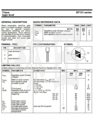 Chanzon 50 Stück BT131-600 TO-92 Triac – 1 A, 600 V, Für DIY-Elektronik