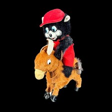 VTG 1960s ALPS Jock-O-Panda WIND UP Mohair Toy Panda Riding Donkey Japan WORKS