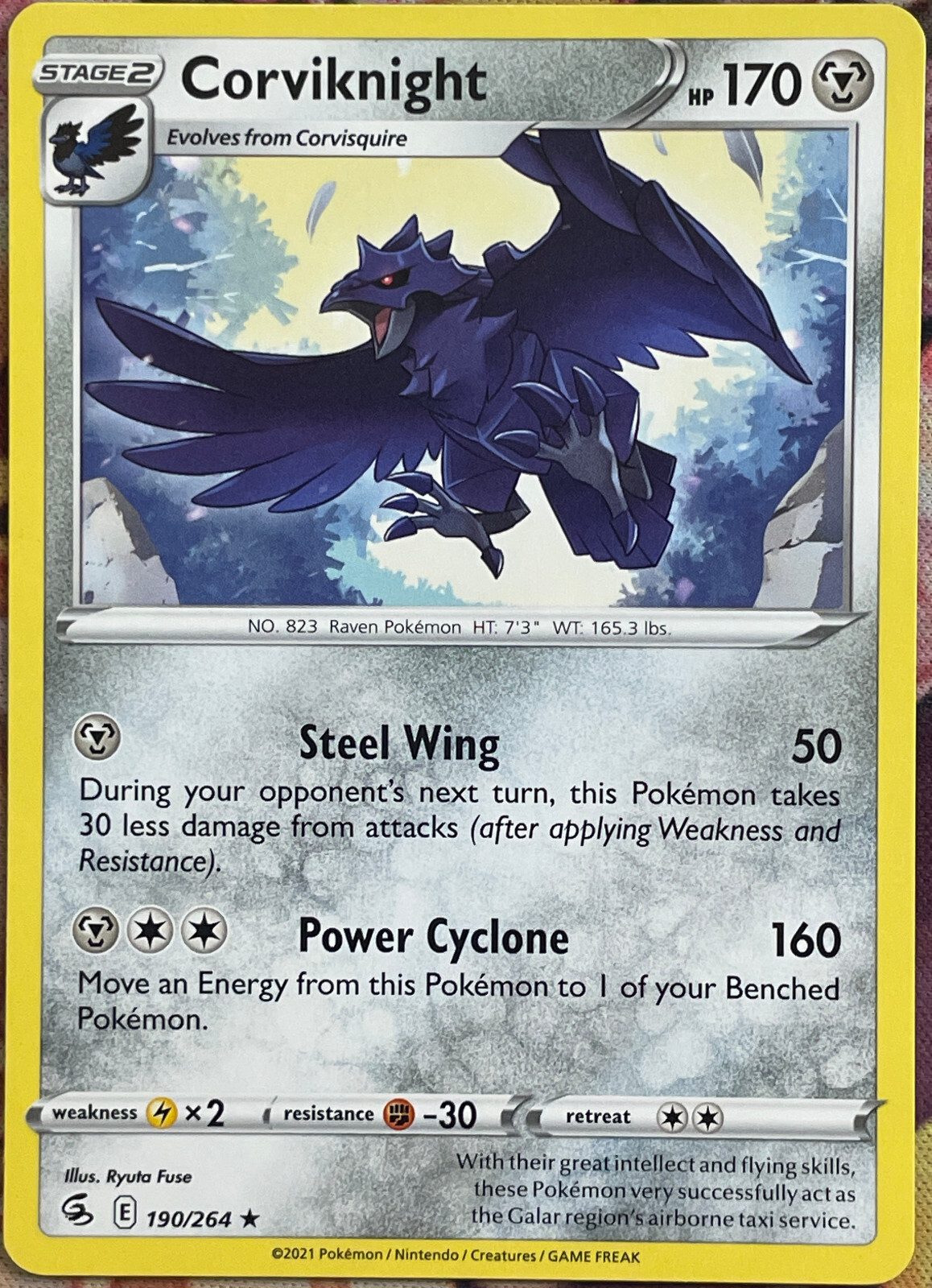 Corviknight Rare - 190/264 - Fusion Strike Pokemon 2021