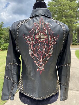 97090 09vw Harley Davidson Womens Leather Jacket With Rhinestones