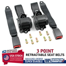 Set Of Retractable 3 Point Safety Seat Belt Car Auto Adjustable Belt Kit Black