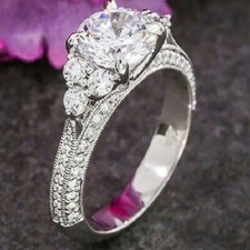 2 Ct Round Cut Diamond Anniversary Engagement Wedding Ring 14K White Gold Finish