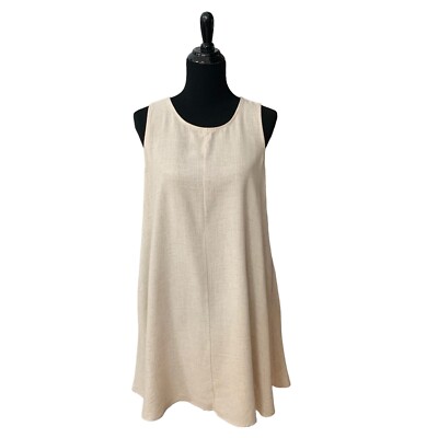 women linen blended a-line sleeveless dress Linen Dress Sevevn Women's Linen Blend Sleeveless Mini Dress Crew Neck A-Line Dress with Pockets Green L, Size: Large