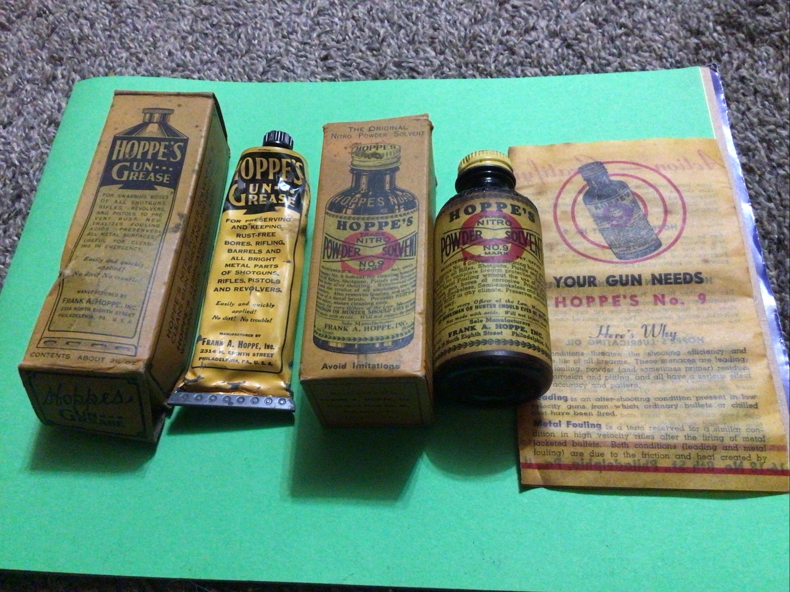 HOOPE’S 1937 NO. 9 SOLVENT WITH BOX & INSTRUCTIONS & HOOPE’S GUN GREASE