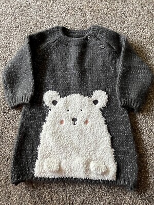 Primark Black silver thread Girls Jumper Dress with white polar bear