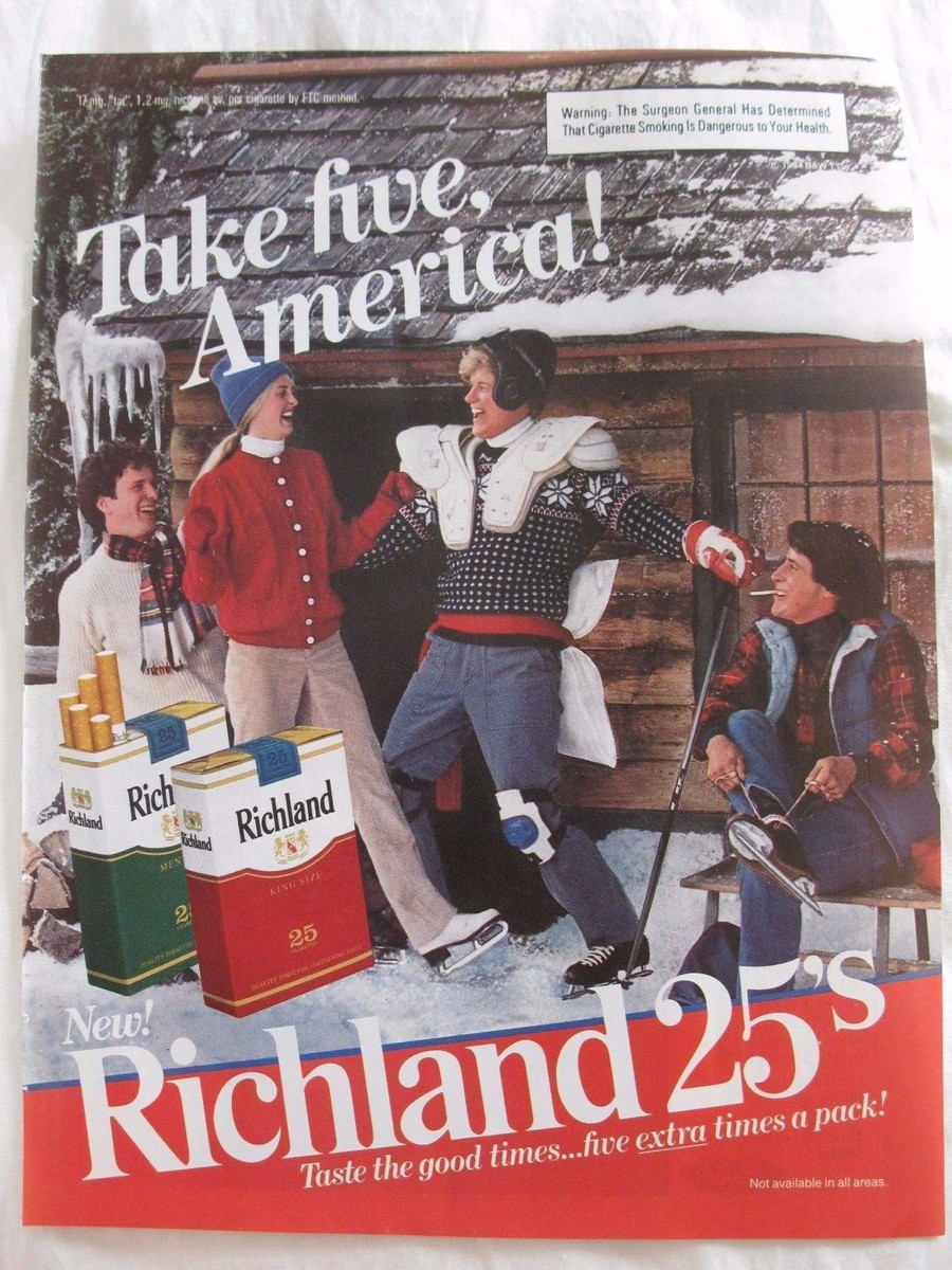 richland tobacco January 1984 New! Richland 25's Tobacco Cigarette Ad - Winter Scene