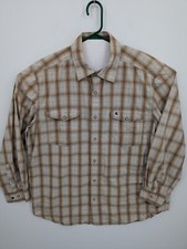 Carhartt Pearl Snap Up Shirt Men's XL Beige Plaid Long Sleeve Relaxed Fit, GREAT