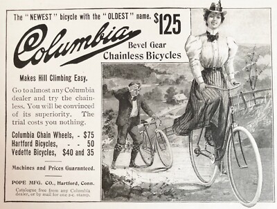 1898 COLUMBIA Vtg Pope Bicycle Print Ad Hartford,Conn~Lady Rides