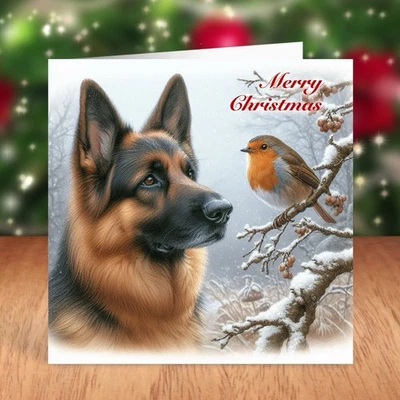 FAT CAT & LAZY DOG German Shepherd Dog Christmas Card, Alsatian