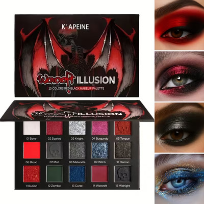  15-Color Red & Black Eyeshadow Palette   Bold Smoky & Gothic Glam Shades  