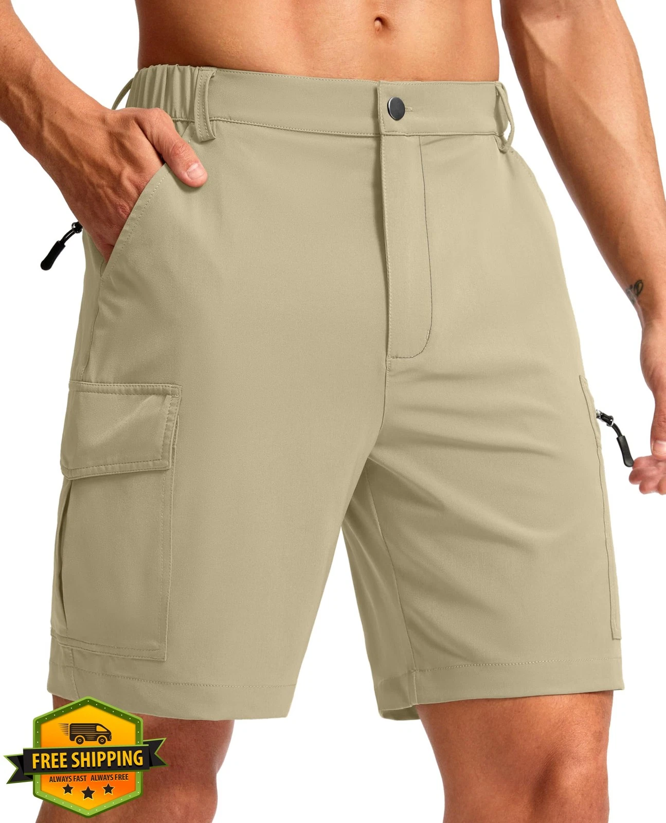 Pudolla Men's Hiking Cargo Shorts 7" Quick Dry Golf Travel