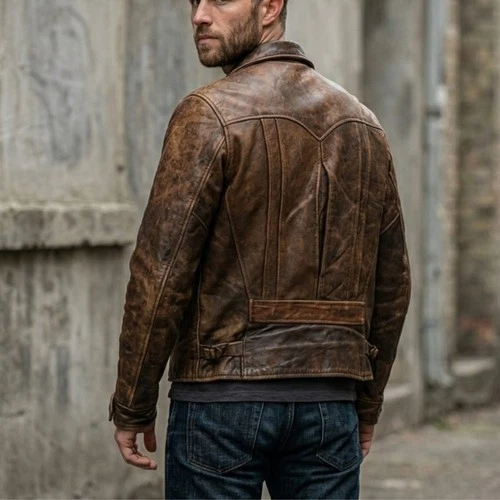 1930s Style Distressed Cowhide Leather Jacket Asymmetrical Vintage Rider Coat image 13