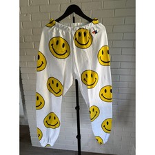 Aviator Nation Smiley Face Sweatpants White Graphic Joggers Made USA Small