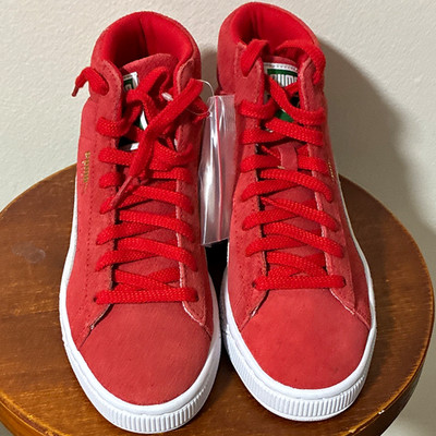 PUMA Suede 21 Mid Top Lace-Up Athletic Sneakers Suede Red/White 380205-03