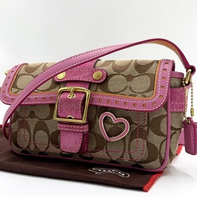 Coach 1485 Shoulder Bag Soho Heart Signature Canvas Leather Pink Beige Women's