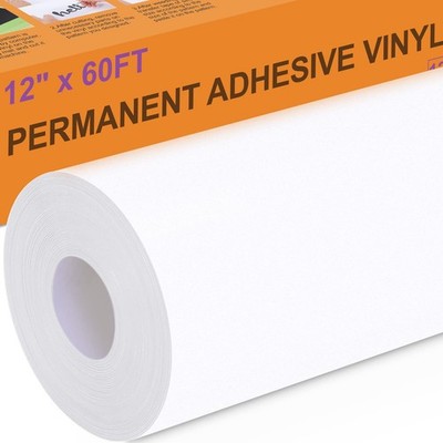 XSEINO White Permanent Vinyl - 12'' X 60FT Adhesive Roll White-60ft