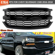 Front Grille Bumper Upper Fit For 2016-2018 Chevrolet Silverado 1500 Gloss Black