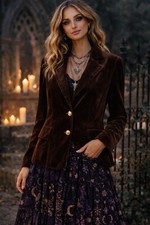 Vtg 90s Alyn Paige Brown Velvet Blazer Jacket Sz S Gold Buttons Autumn Fall Boho