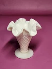Vintage Fenton Hobnail Milk Glass Ruffled Edge Vase 3.75"
