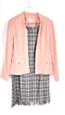 Sag Harbour Womens Size 14 Skirt Suit Pink Gray Plaid Fringe Hem