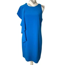 Trina Turk Crescent Dress Sheath Ruffle Sleeveless Cocktail Party Blue Size 6