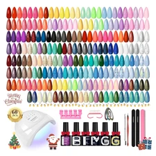 Gel Nail Polish Kit with U V Light, 55 Colors with Pink Blue Green Burgundy Base
