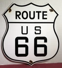 VINTAGE ROUTE US 66 UNITED STATES 13” PORCELAIN GASOLINE OIL HIGHWAY SIGN