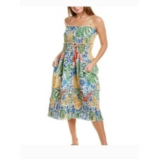 New Farm Rio‎ Tropical Floral Smocked Tile Midi Dress Sz S