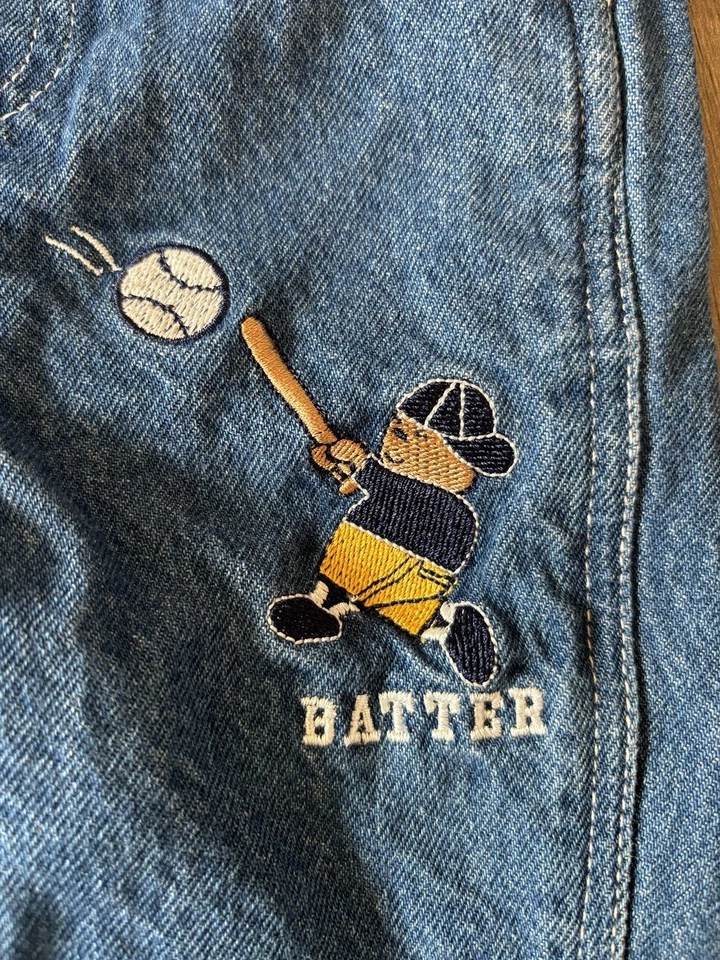 Vintage 2000 Y2K Miniwear Baby League Baseball Overalls Bibs Vestbak Teddy 6-9M - Image 2 of 4