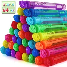 64 Pack Mini Bubble Wands for Kids Party Favors Neon Bulk Set